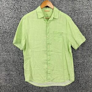 Tommy Bahama Shirt Mens Small Green 100% Linen Short Sleeve Relaxed Button Up